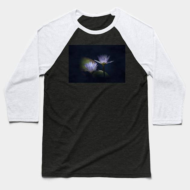 Lotus Flowers in Midnight Blue Digital Art Baseball T-Shirt by ButterflyInTheAttic